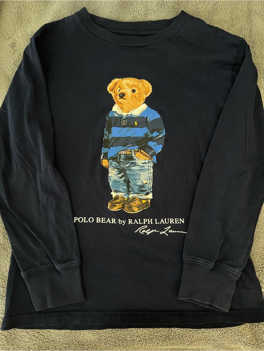 Polo by Ralph Lauren Navy Crewneck with Polo Bear Graphic. Boys